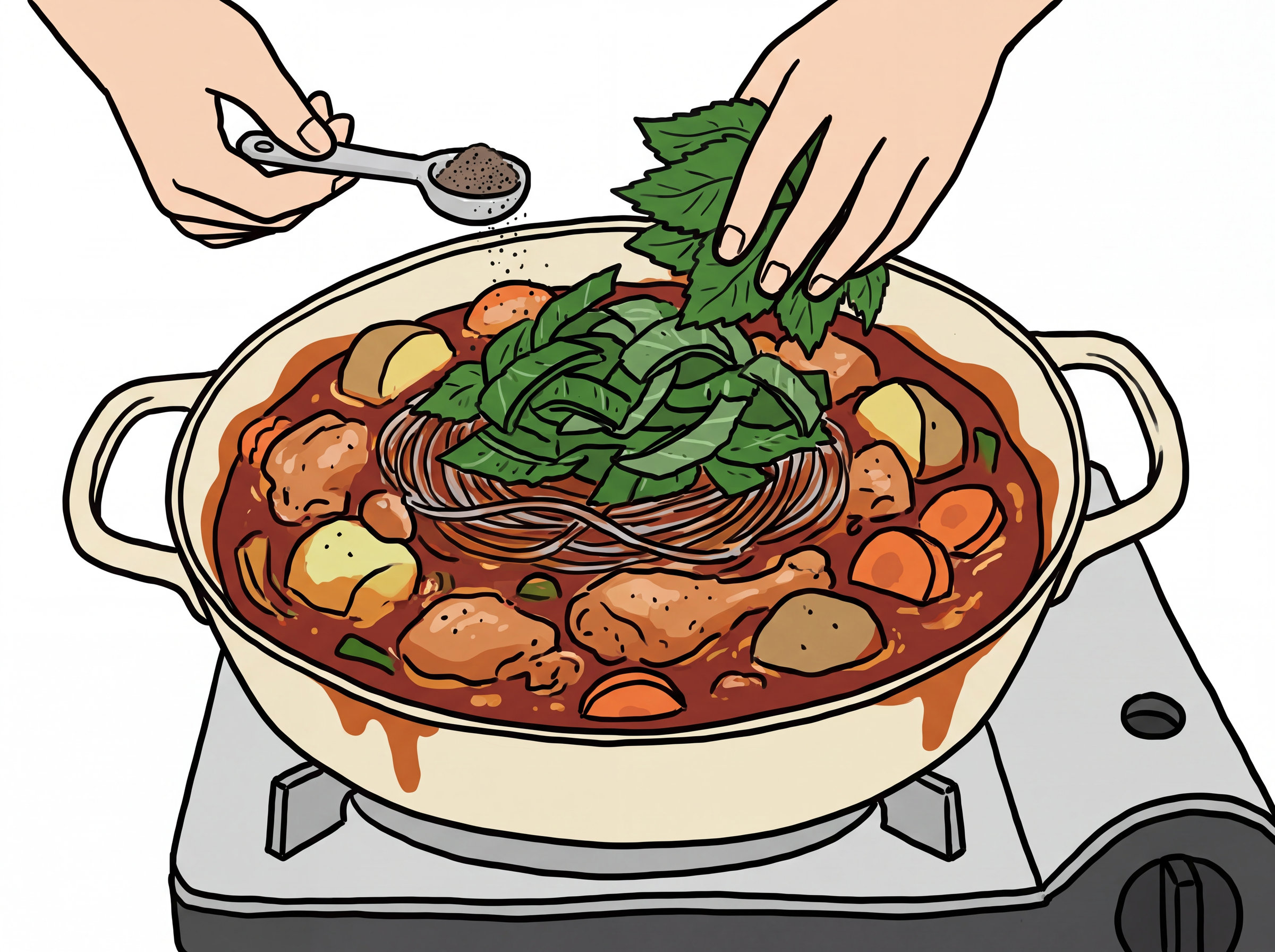 후추와 깻잎 넣기